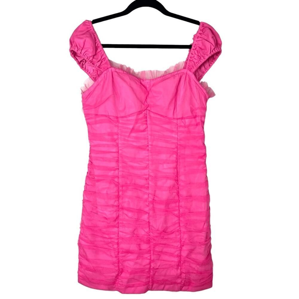 Endless Rose Hot Pink Tulle Ruched Mini Dress Sz M